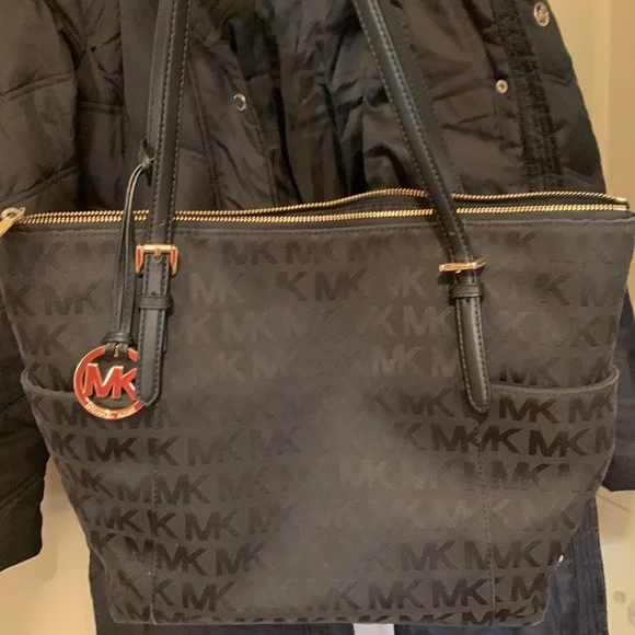 black with MK stitching and gold accent zippers and emblems - Picture 3 of 4